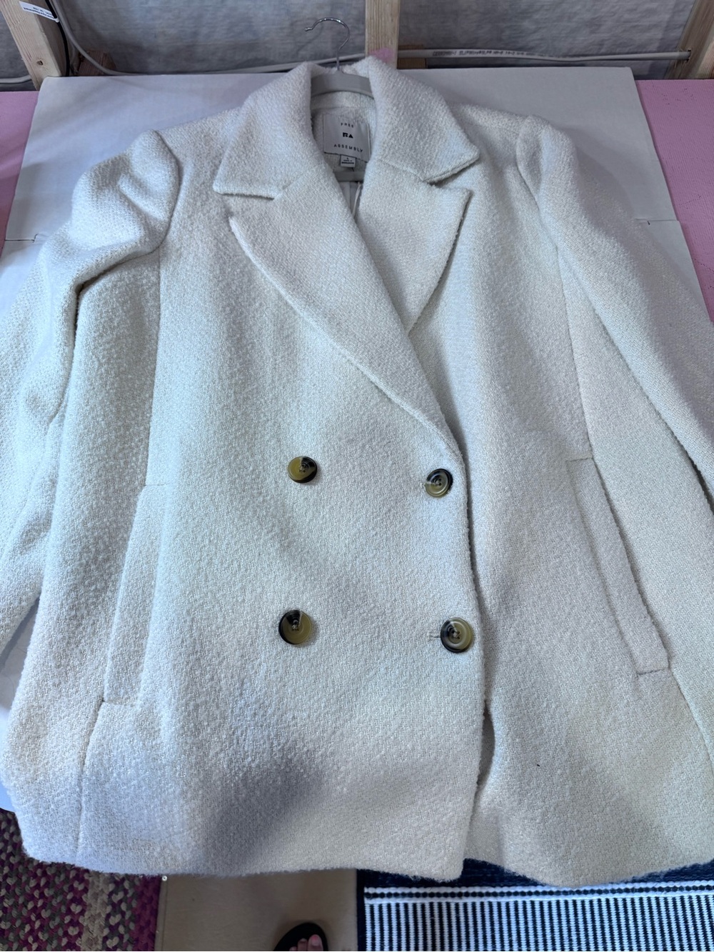 Cream Double-Breasted Bouclé Pea Coat - Classic Tailored Style